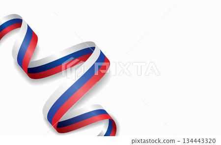 Russian flag stylized wavy ribbon, symbolizing national pride, celebration, cultural identity. Vector illustration. 134443320