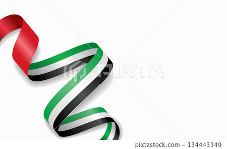 United Arab Emirates flag stylized wavy ribbon, symbolizing national pride, celebration, cultural identity. Vector illustration. 134443349