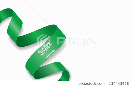 Saudi Arabian flag stylized wavy ribbon, symbolizing national pride, celebration, cultural identity. Vector illustration. 134443428