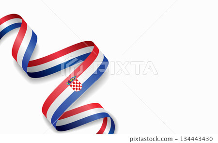 Croatian flag stylized wavy ribbon, symbolizing national pride, celebration, cultural identity. Vector illustration. 134443430