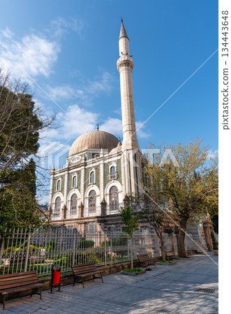 Salepcioglu Mosque, a historic landmark with its distinctive minaret and dome, in Izmir, Turkey. 134443648