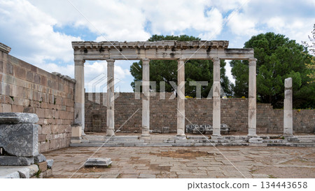 Pergamon Roman Agora ruins with classical columns, Bergama, Turkey. 134443658