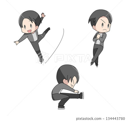 Figure skating illustration set of 3 types - men 134443780