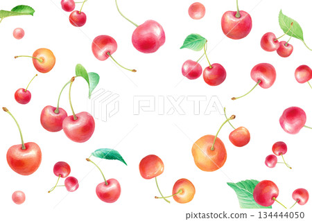 Watercolor cherry frame illustration, blank decorative material, PNG 134444050