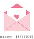 Envelope open Love letter with heart, cute pink romantic mail postcard. Wedding and Valentine Day Decoration design elements. 134444055