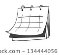 Calendar doodle grid icon, hand drawn sketch. Hanging desk line schedule planner. Reminder and calendar with a check. 134444056