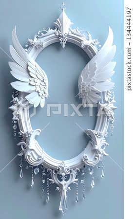 White gothic oval frame with layered fairy wings and crystal pendant White gothic oval frame with layered fairy wings and crystal pendant 134444197
