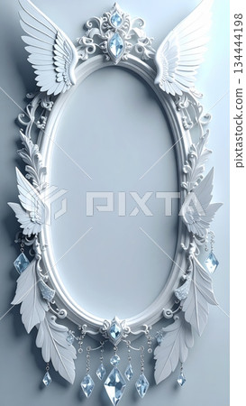 White gothic oval frame with layered fairy wings and crystal pendant White gothic oval frame with layered fairy wings and crystal pendant 134444198