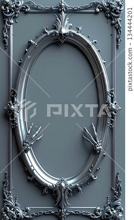 Gothic oval frame with skeletal hand and silver chain Gothic oval frame with skeletal hand and silver chain 134444201