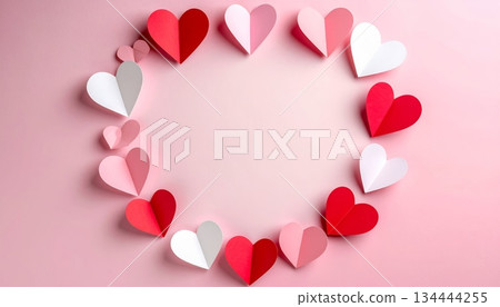 Paper-cut heart frame with empty center, plain background Paper-cut heart frame with empty center, plain background 134444255