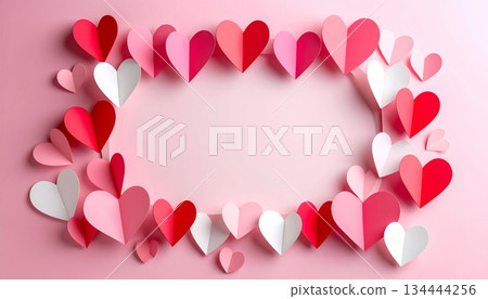 Paper-cut heart frame with empty center, plain background Paper-cut heart frame with empty center, plain background 134444256