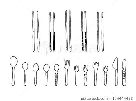 筷子與餐具手繪插圖套裝 筷子與餐具手繪插圖套裝 134444458