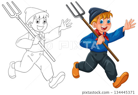 Cheerful Dutch Boy Running With Pitchfork Cartoon Vector Cheerful Dutch Boy Running With Pitchfork Cartoon Vector 134445371