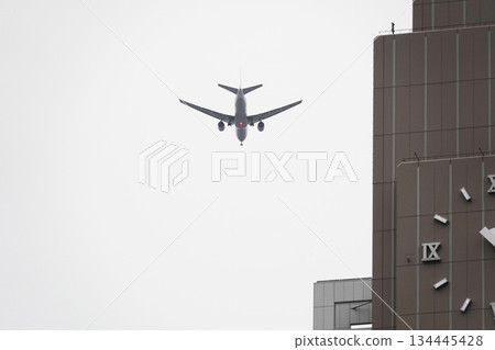 摩天大樓和噴射客機的頂部 134445428