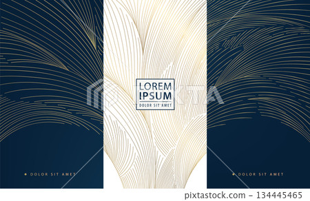 Elegant abstract gold wave pattern, flowing lines, new year firework. Luxury Japanese vector design with rich texture, wine and perfume labels, premium packaging 134445465