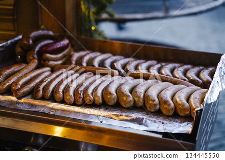 raditional German Sausages and Bratwurst at Local Street Food Market raditional German Sausages and Bratwurst at Local Street Food Market 134445550