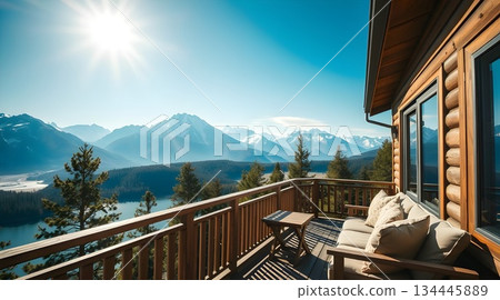 Scenic mountain landscape view from the top with forest trees clouds and a valley below. 134445889