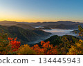 Autumn leaves and sea of clouds at Onyu Pass 134445943