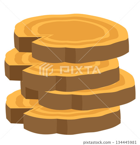 Illustration of stacked sliced tree stumps 134445981