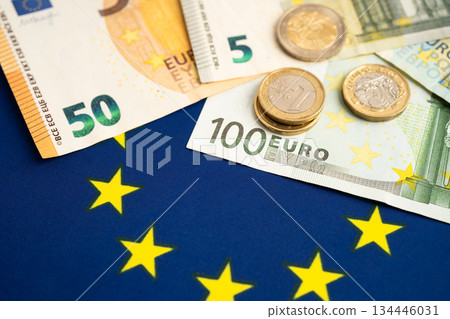 Euro banknote cash money, finance economic banking business exchange market. Euro banknote cash money, finance economic banking business exchange market. 134446031