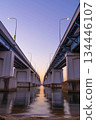 Lake Biwa and Lake Biwa Bridge at sunrise 134446107