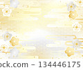 A gold and silver background illustration that resembles a gorgeous kimono pattern, combining traditional Japanese patterns 134446175
