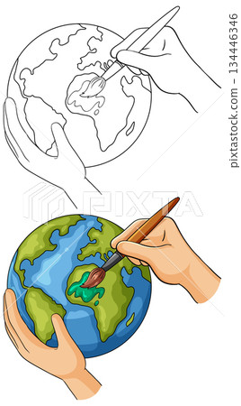 Hands Painting Planet Earth Environmental Concept Illustration Hands Painting Planet Earth Environmental Concept Illustration 134446346