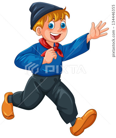 Dutch Boy Running in Traditional Clothing Cartoon Vector 134446355
