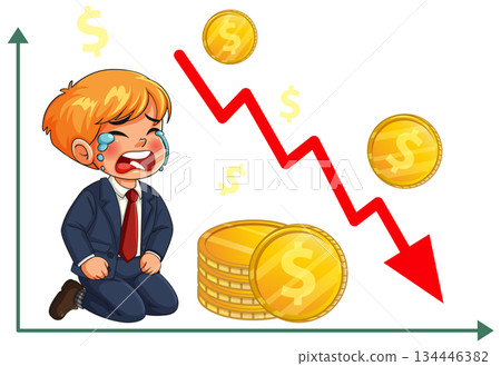 Crying Businessman Watching Financial Loss and Declining Profits 134446382