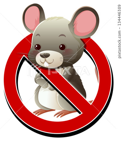Cartoon Mouse with Red No Symbol Vector Illustration Cartoon Mouse with Red No Symbol Vector Illustration 134446389