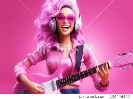 3d illustration of a woman playing guitar 134446403