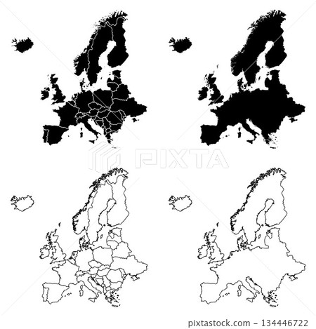Europe Outline and Solid Fill Map Set. 134446722