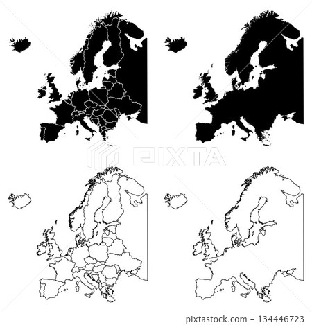 Europe with Russia Outline and Solid Fill Map Set. 134446723