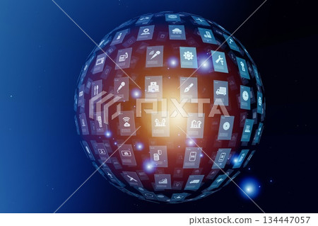 Digital information sphere and global network Digital information sphere and global network 134447057