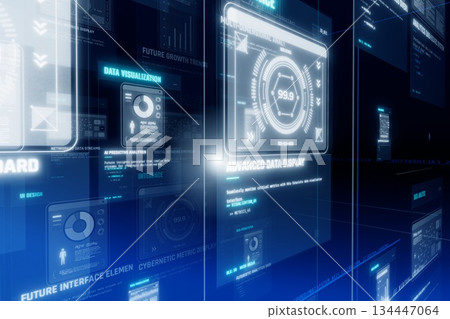 Futuristic data analysis dashboard 134447064