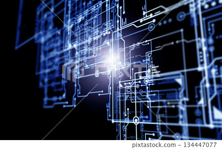 Blue glowing cyber technology background Blue glowing cyber technology background 134447077