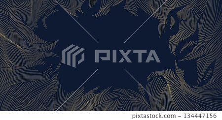 Abstract oriental vector background, flowing waves, gold on blue traditional Chinese, Japanese design. Elegant contour, ink texture, cloud shapes. frost winter ornament. Abstract oriental vector background, flowing waves, gold on blue traditional Chinese, Japanese design. Elegant contour, ink texture, cloud shapes. frost winter ornament. 134447156