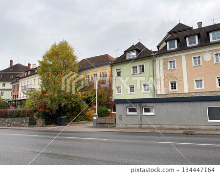 A traditional small European town with colorful beautiful houses A traditional small European town with colorful beautiful houses 134447164