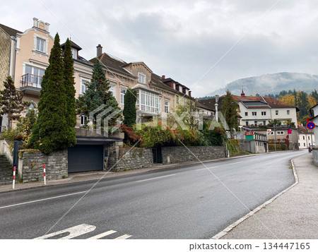 A traditional small European town with colorful beautiful houses A traditional small European town with colorful beautiful houses 134447165