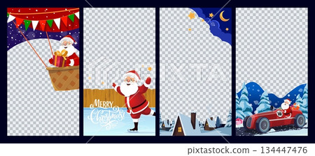 Christmas photo frames or social media vector templates with cartoon Santa characters. Merry Xmas holiday photo frames on transparent background with Christmas town, cute Santa Claus and gifts borders Christmas photo frames or social media vector templates with cartoon Santa characters. Merry Xmas holiday photo frames on transparent background with Christmas town, cute Santa Claus and gifts borders 134447476