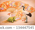 Auspicious painting of a vivid fan and crane and turtle 134447545