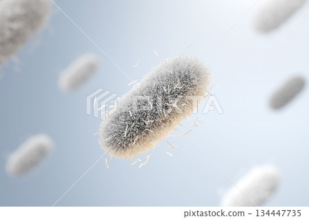 Research image of hairy bacteria and viruses under a microscope Bio lab background 134447735