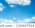 The white fluffy cloud floating in the clear blue sky with copy space in the middle 134447934