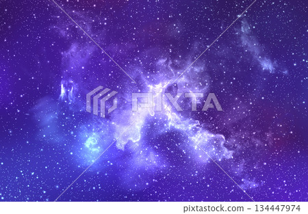 Purple and blue galaxy space atmosphere with stars on dark background	 134447974