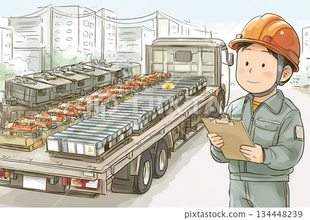 工業物流安全檢查，運輸前檢查大型電池 134448239
