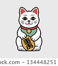Cute Maneki-Neko holding welcome sign with paw 134448251