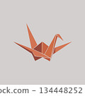 Vibrant orange origami crane on neutral background 134448252