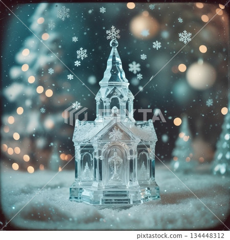 聖誕雪夜裡的玻璃教堂 134448312