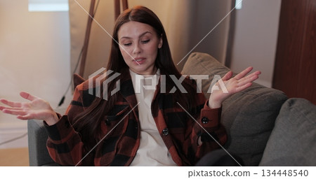 Woman, sad and talking to therapist, counselling and help for mental health or medical appointment. Clinic, psychologist or consultation for patient with trauma, depression. Woman, sad and talking to therapist, counselling and help for mental health or medical appointment. Clinic, psychologist or consultation for patient with trauma, depression. 134448540