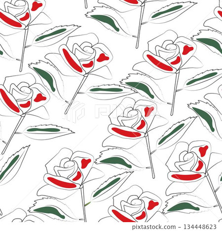 Seamless pattern with outlined draw of a rose in minimalist style Seamless pattern with outlined draw of a rose in minimalist style 134448623